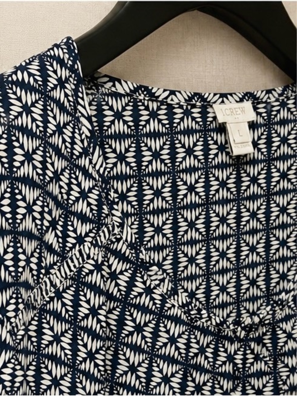 J.Crew Navy Blue & White Floral Print Blouse Long Sleeve Tunic L - Picture 4 of 4